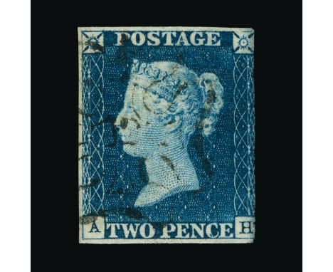 Great Britain - QV (line engraved) : (SG 5f) 1840 2d blue, plate 1, AH, 3 small margins, with light but distinct NUMBER 12 IN