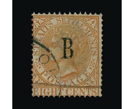 British Post Offices in Siam : (SG 20c) 1882-85 BANGKOK Double overprint 'B' 8c. Orange wmk Crown CA, Perf 14, 1882 Straits o