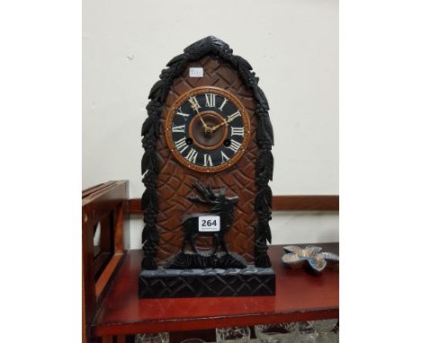 ANTIQUE CARVED STAG AMERICAN MANTLE CLOCK 
