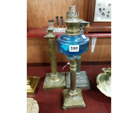 VICTORIAN BLUE OIL LAMP X2 LAMP BASES 