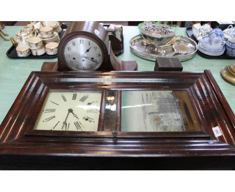 A late 19th Century mahogany cased American wall clock, two weights by Jerome of Connecticut plus a 1920's oak cased chiming 