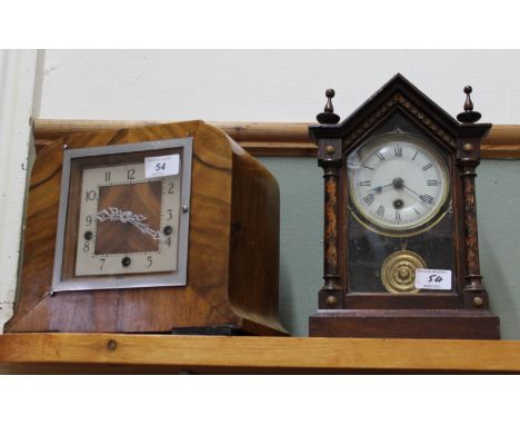 A walnut cased 1930's chiming mantel clock plus a late 19th Century steeple clock in stained wooden case