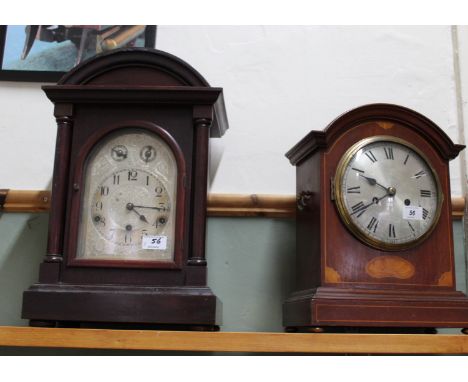 An Edwardian inlaid mahogany bracket clock plus a mahogany mantel clock with silvered dial