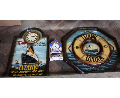 Two Titanic wall plaques plus a Titanic mantel clock