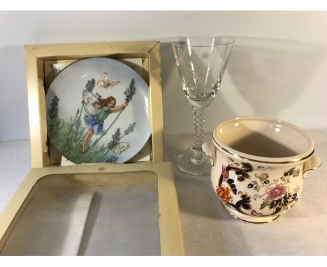 Masons Mandalay planter, Heinrich wall plate and Cumbria crystal glass goblet. Charles and Diana wedding. 