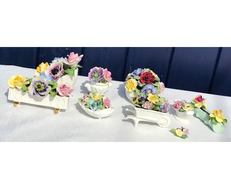 Nine various floral ceramic posies including Royal Adderley, some slight a/f