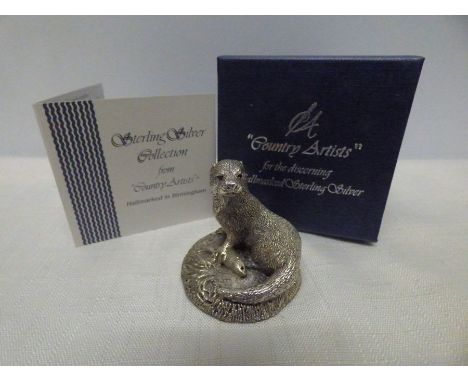 Country Artists England, Hallmarked Sterling Silver, Birmingham 1991 Otter figure, as new, boxed. 