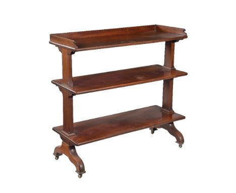 An early Victorian mahogany three tier buffet, circa 1840, with three quarter galleried top, 102cm high, 107cm wide, 41cm dee