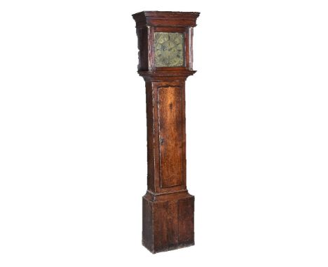 A George II oak thirty-hour longcase clock, mid 18th century, the posted countwheel bell striking two handed movement with an