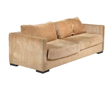 A sofa bed, modern, attributed to Meridiani , 67cm high, 214cm wide, 96cm deep, together with a chair en-suite, the chair wit