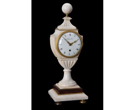 A French white marble and gilt metal mounted timepiece, 19th century, of urn form, with eight-day movement signed N Boulu a P