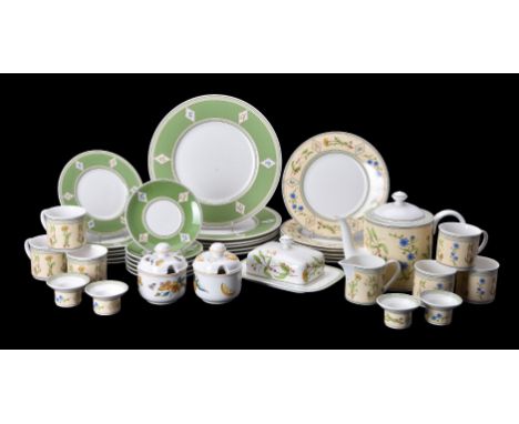 A Villeroy &amp; Boch ‘Eden’ pattern part breakfast service, comprising a butter dish and stand, a teapot and cover, a milk j
