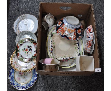 Mixed box of china to include: rectangular meat platter decorated with prunus blossom branches, Myott, son & Co. meat platter