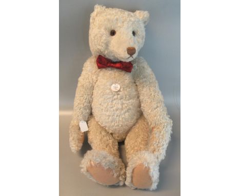 Large Steiff replica white teddy bear with red bow 1908, in original box, dated 1994. (B.P. 21% + VAT) Height 65 cm No obviou