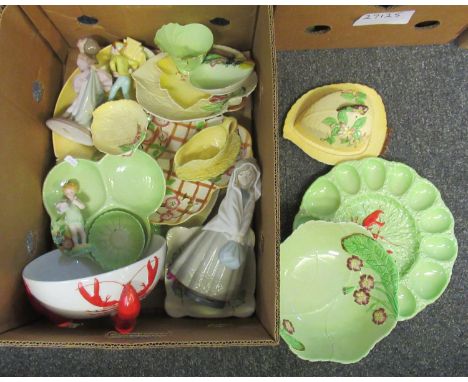 Box of assorted china to include; Carlton Ware lobster egg serving plate, lobster centre bowl, floral centre bowl, various pi