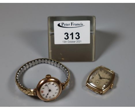 9ct gold ladies bracelet wrist watch with enamel face, together with another 9ct gold watch case and face only.(B.P. 21% + VA