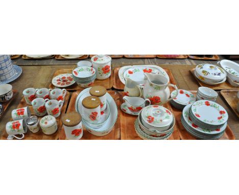 Six trays of Royal Worcester 'Poppies' design dinnerware to include: six dinner plates, six side plates, six tea plates, six 