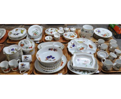Seven trays of Royal Worcester 'Evesham' oven to tableware to include: six dinner plates, eight coffee mugs, seven ramakins, 