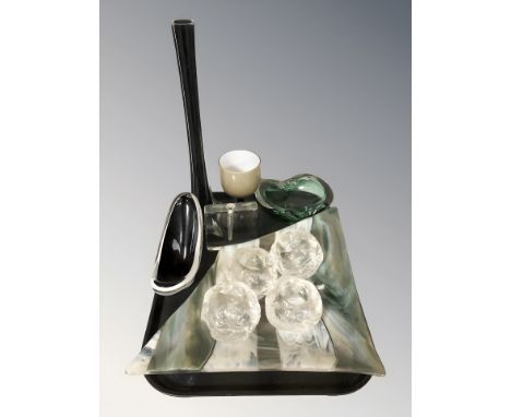 A set of four Scandinavian textured glass tea light holders, further glass ware including slender vase, bowls, etc.