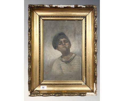 Italian School (Early 20th century) Portrait of a boy smoking a cigarette, oil on canvas, 24 cm x 37 cm.