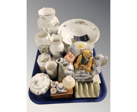 A Ringtons novelty teddy bear teapot, a group of Aynsley porcelain, Carlton Ware toast rack, etc.