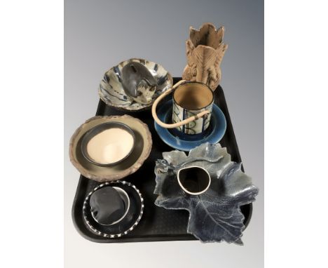 A group of studio pottery items including Soholm Denmark, Bernard Rooke, etc.