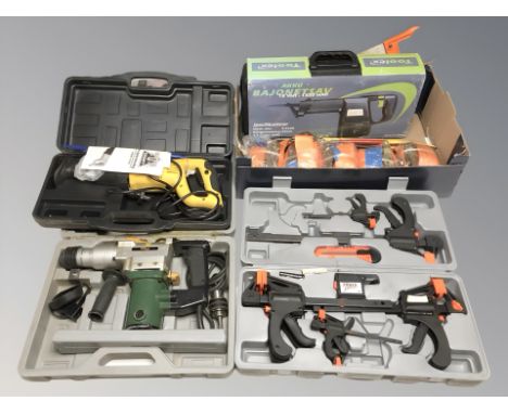 A group of power and hand tools, some boxed, quantity of ratchet straps, etc. (2 boxes)