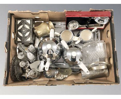 Miscellaneous including 1970s tea set, EPNS cruet and sifters, trinket box, cutlery, etc. (1 box)