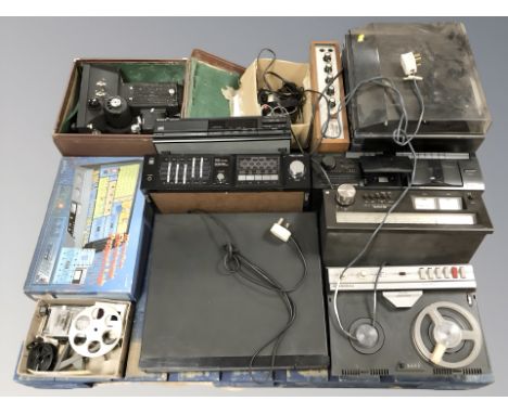 Vintage electricals including Sony CD player, Realistic amplifier, Toshiba hi-fi, projectors, Ferguson reel to reel, etc. (1 