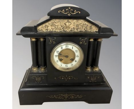 A Victorian black slate mantel clock, height 37 cm.