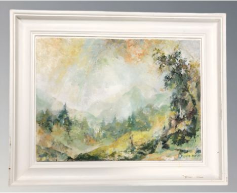 20th Century School : Impressionist landscape, oil on board, indistinctly signed, 43 cm x 58 cm.