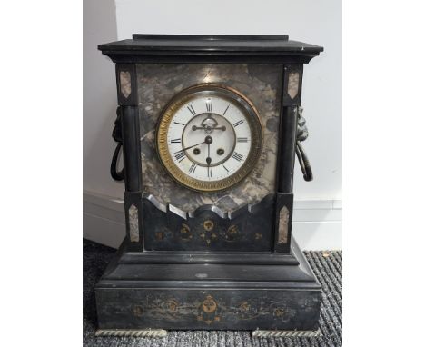 Ansonia Black Slate and Verte Marble Mantle Clock. 