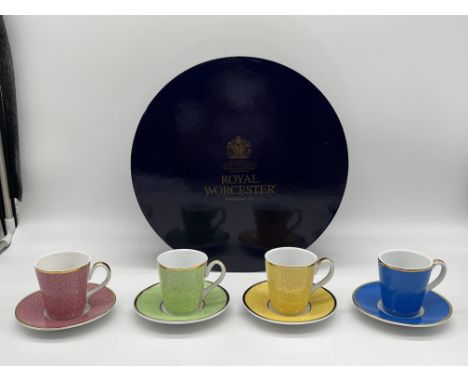 Boxed Royal Worcester Coffee Cup and Saucer Set, in celebration of HRH 80th Birthday. 