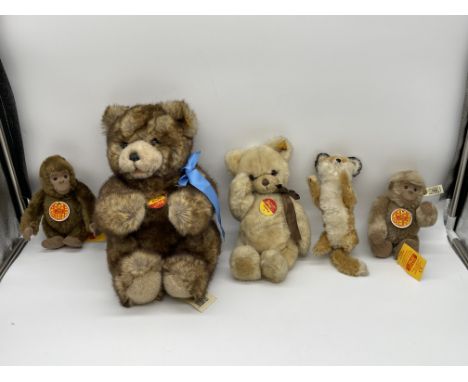 Collection of Five Steiff Animals to include, Bears, Monkeys and a Fox. 