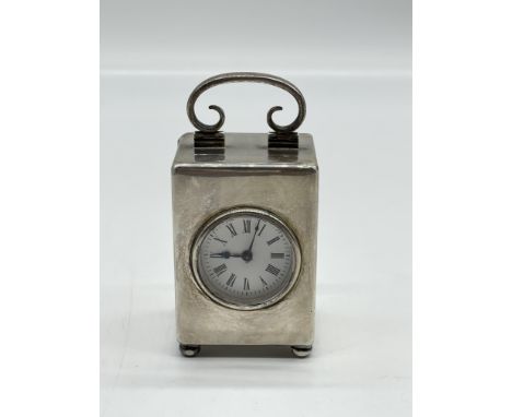 Antique Edwardian HM Silver Cased Miniature Carriage Clock. 