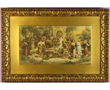 A Tinted Sepia Print depicting; 'The Vintage Festival' after Ew Overhaliger, copyright 1902 by Louis Wells & Co. 12½ ins x 23
