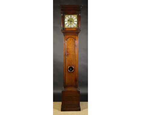 An 18th Century Oak 30 Hour Longcase Clock. The 10¼ ins (26 cm) square brass dial with silvered chapter ring signed Harley Sa