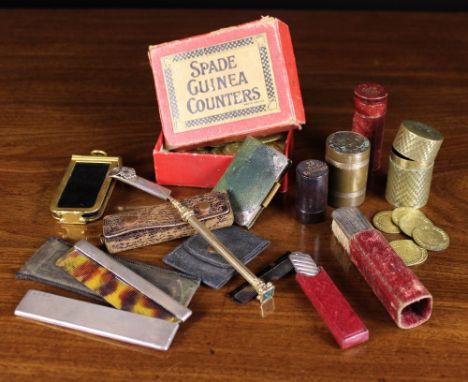 A Small Collection of Miscellaneous Items: A Georgian cylindrical brass case engraved with feathered brickwork decoration and