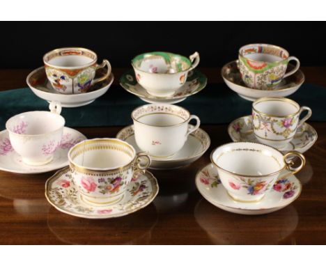 Eight Various Pretty 19th Century Cups & Saucers.