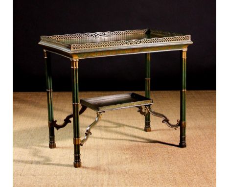 A George III Style Japanned Silver Table.  The rectangular top having an intricately fretted gallery rail with undulating edg