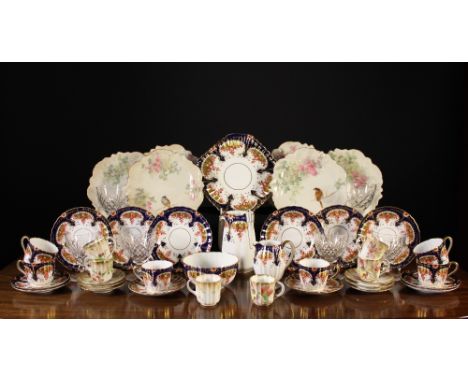 A Collection of China & Glassware: A pretty Copeland Spode teaset for six decorated with orange glazed floral garlands and ul