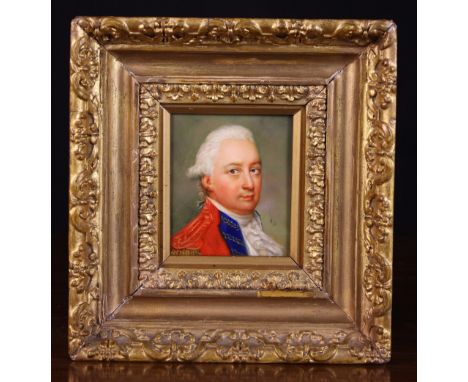 A Miniature Portrait Painted in Oils on Tin: Bust of a Georgian gentleman in military jacket, initialed A.B. 3½ ins x 3 ins (