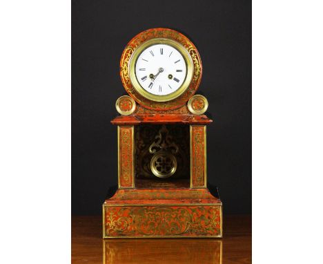 A Late 19th Century French Boulle-work Mantel Clock by Potonie, Paris. The movement striking a bell with a white enamel dial 