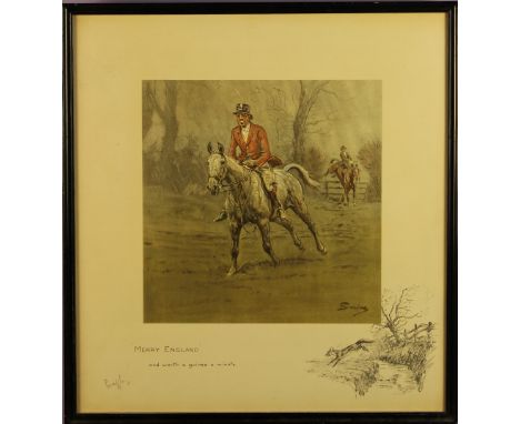 Snaffles (Charles Johnson Payne 1884-1967) A Signed Coloured  Print entitled 'Merry England and worth a guinea a minute', sig