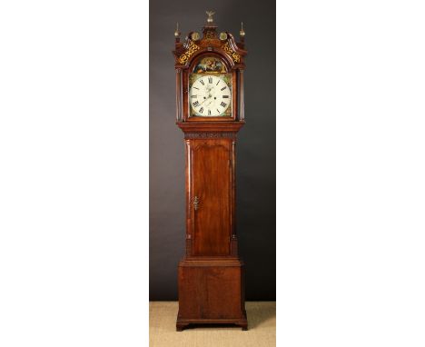 A 19th Century Mahogany Eight Day Long Case Clock by W Prest of Liverpool. The 14 inch (36 cms) wide arch-topped enamel dial 