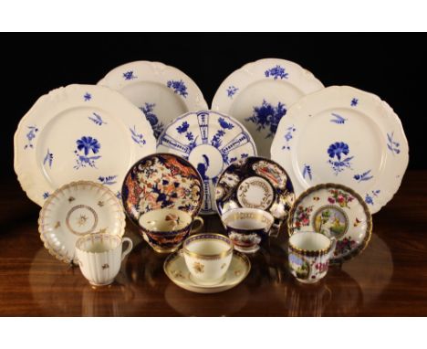 A Collection of Decorative 19th Century China: Four Decorative Cabinet Cups & Saucers and a Caughley tea bowl and saucer: The