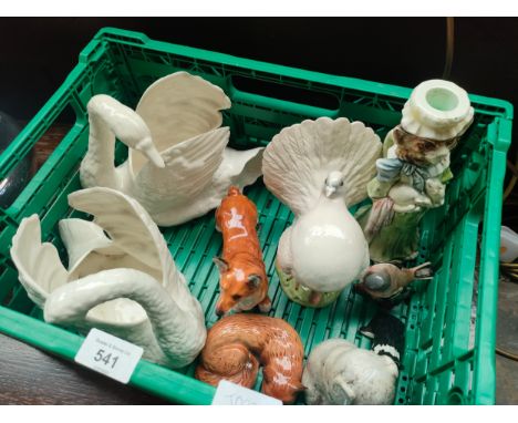 A box of collectables included Berwick dove, Royal Doulton corgi dog figure and many more 