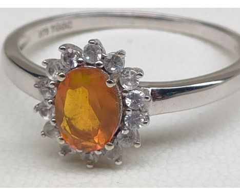 9ct white gold ladies ring set with gem stones. [Ring size R] [2.26Grams] 