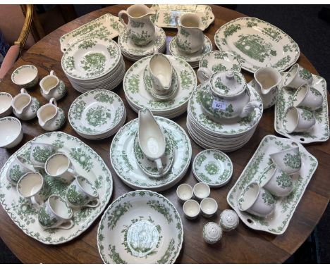 A Large Mason's 'Fruit Basket' pattern dinner service; serving trays, plates, bowls, gravy boats, tea pot, sugar and cream an