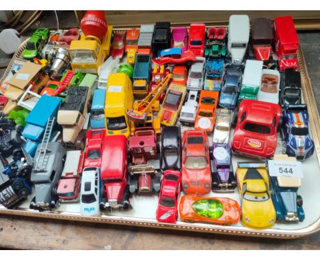 A tray of play worn vehicles to include corgi penguin vehicle, hot wheels and many more 